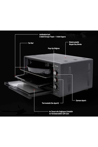 İtimat EXCLUSİVE 50 lt Izgaralı Klasik Fanlı Mini Fırın Gri