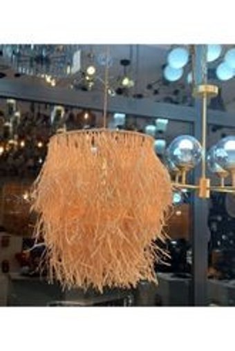 Ahşap Tekli Bej Hasır Rustik Hasır Salon-Oturma Odası Avize