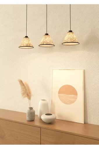 Eglo Aycliffe Tekli Bej Rattan Rustik Çelik Salon-Oturma Odası Avize
