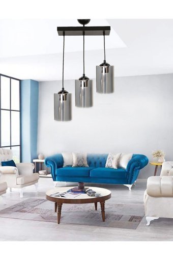 Vk Home Aydınlatma Tekli Siyah Sarkıt Modern Cam Salon-Oturma Odası Avize