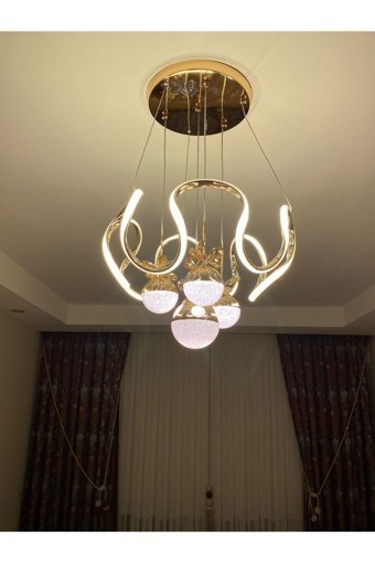 Pera Helazon Tekli Gri Ledli Modern Alüminyum Salon-Oturma Odası Avize
