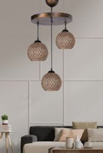 Güven 5'li Beyaz Kristal Taşlı Modern Cam Salon-Oturma Odası Avize