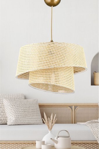 Evlight Tekli Altın Kumaş Modern Kumaş Salon-Oturma Odası Avize
