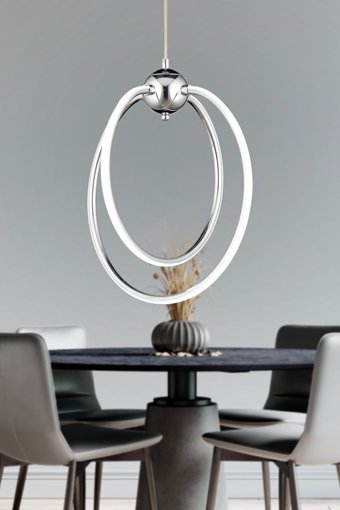 Apliqa Liya Tekli Krom Kristal Taşlı Modern Metal Salon-Oturma Odası Avize