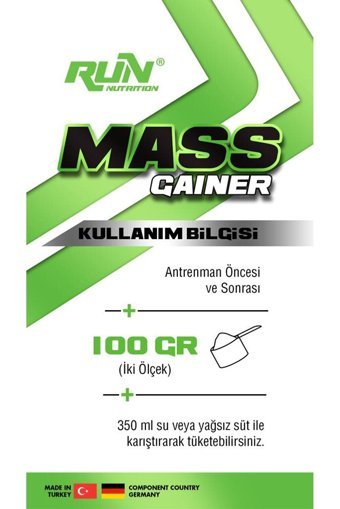 Run Nutrition Çilek Aromalı 30 Servis Kilo Aldırıcı Gainer 3000 gr Toz + Shaker + Whey Protein Tozu 2 Adet
