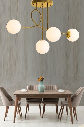 Abajur Evim Tekli Altın Cam Modern Alüminyum Salon-Oturma Odası Avize