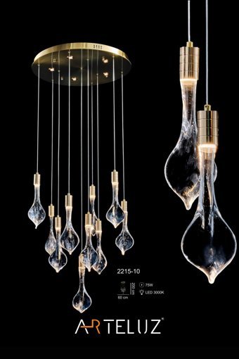 Arteluz 3'lü Altın Kumandalı Plafonyer Modern Çelik Salon-Oturma Odası Avize