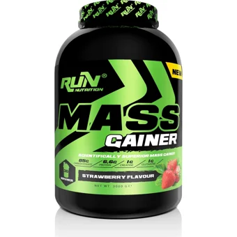 Run Nutrition Çilek Aromalı 30 Servis Kilo Aldırıcı Gainer 3000 gr Toz + Shaker + Tek Kullanımlık Whey Protein 2 Adet