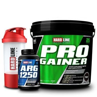Hardline Nutrition Progainer Hindistan Cevizi Aromalı 25 Servis Kas Yapıcı Gainer 5000 gr Toz + Argjin 120 Kapsül Çilek Aromalı + Shaker
