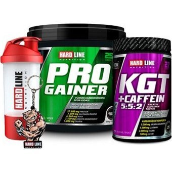 Hardline Nutrition Progainer Çilek Aromalı 25 Servis Kilo Aldırıcı Gainer 5000 gr Toz + Kgt Kafein 1000 gr + Shaker