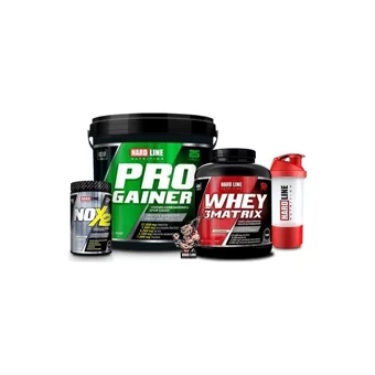 Hardline Nutrition Progainer Muz Aromalı 25 Servis Kas Yapıcı Gainer 5000 gr Toz + Whey 3 Matrix 2300 gr + Nox2 Çikolata Aromalı