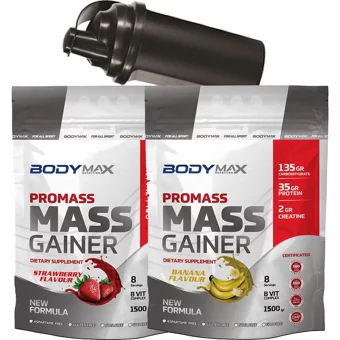 Body Maxx Çilek - Muz Aromalı 16 Servis Kilo Aldırıcı Gainer 2x1500 gr Toz