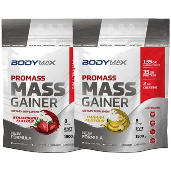 Body Maxx Çilek - Muz Aromalı 16 Servis Kilo Aldırıcı Gainer 2x1500 gr Toz