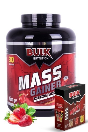 Bulk Nutrition Çilek Aromalı 30 Servis Kilo Aldırıcı Gainer 3000 gr Toz + Protein Tozu
