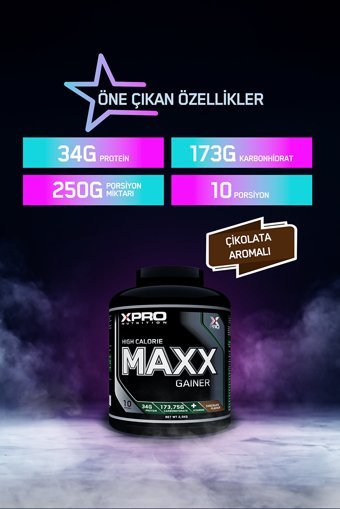 Xpro Nutrition Çikolata Aromalı 10 Servis Kilo Aldırıcı Gainer 2500 gr Toz + Shaker