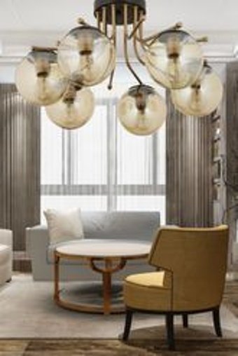 Apliqa Dustin 5'li Altın Kristal Taşlı Modern Metal Salon-Oturma Odası Avize
