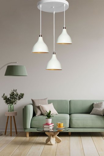 Abralight Lotus Kc754 3'lü Beyaz Sarkıt Modern Kumaş Salon-Oturma Odası Avize