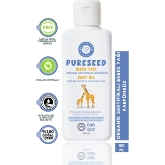 Pureseed Natural Organik Ayçiçek Yağlı Aspirli Organik Zeytinli Lavantalı Tatlı Bademli Jojoba Yağlı Bebek Masaj Yağı 100 ml