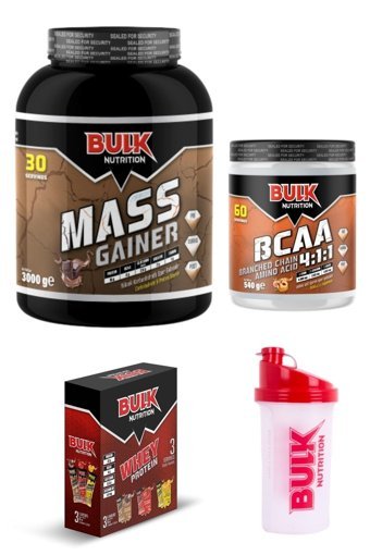 Bulk Nutrition Çikolata Aromalı 30 Servis Kilo Aldırıcı Gainer 3000 gr Toz + Bcaa + Protein Tozu