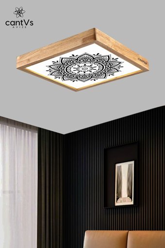 Aquaform Tekli Bej Kare Modern Ahşap Salon-Oturma Odası Avize