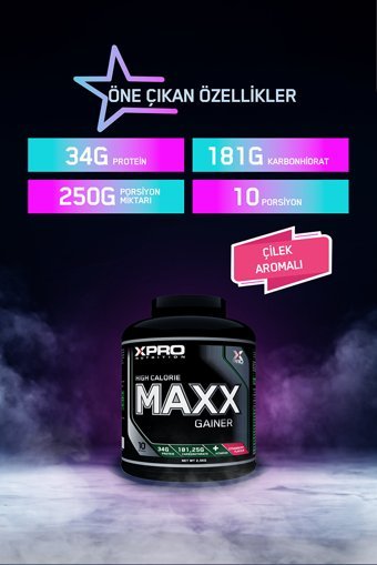Xpro Nutrition Çilek Aromalı 10 Servis Kilo Aldırıcı Gainer 2500 gr Toz + Shaker