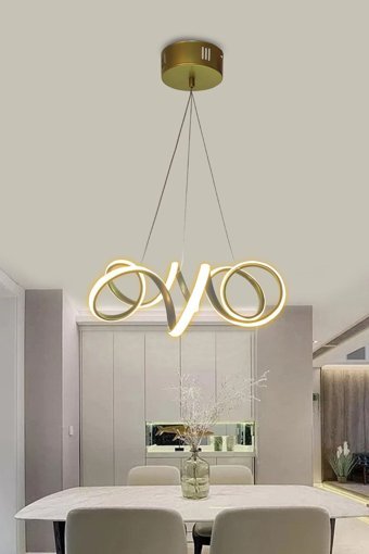 Polataydinlatma 3'lü Altın Şapkalı Klasik Kumaş Salon-Oturma Odası Avize