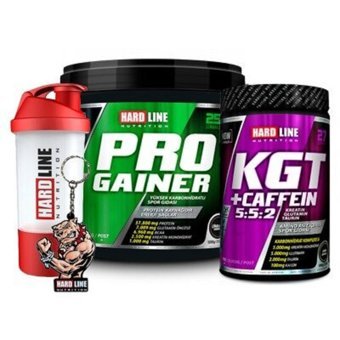 Hardline Nutrition Progainer Muz Aromalı 25 Servis Kilo Aldırıcı Gainer 5000 gr Toz + Kgt Kafein 1000 gr + Shaker