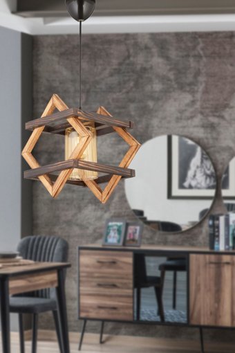 Begüsa No:6 Tekli Kahverengi Sarkıt Modern Ahşap Salon-Oturma Odası Avize