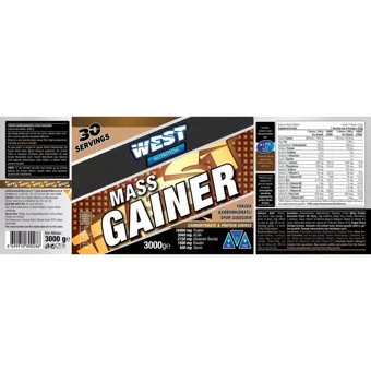 West Nutrition Çikolata Aromalı 30 Servis Kilo Aldırıcı Gainer 3000 gr Toz + Shaker + Kreatin
