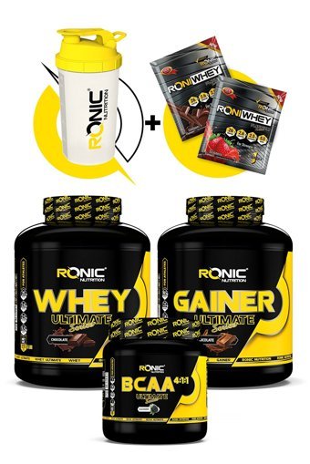 Ronic Nutrition Çikolata Aromalı Kilo Aldırıcı Gainer 3000 gr Toz + Bcaa 800 gr + Whey Protein Çikolata Aromalı 2270 gr