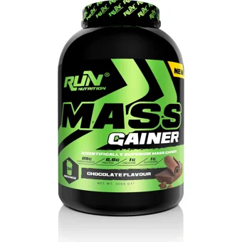 Run Nutrition Çikolata Aromalı 30 Servis Kilo Aldırıcı Gainer 3000 gr Toz + Shaker + Tek Kullanımlık Whey Protein 2 Adet