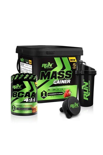 Run Nutrition Çikolata Aromalı 50 Servis Kilo Aldırıcı Gainer 5000 gr Toz + Shaker + Bcaa Kola Aromalı