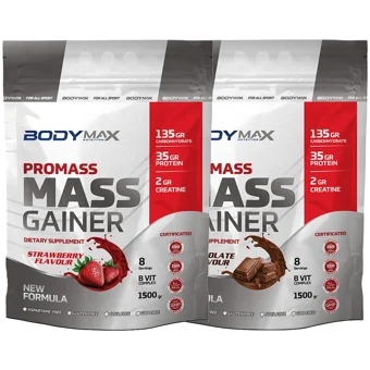 Body Maxx Çikolata - Çilek Aromalı 16 Servis Kilo Aldırıcı Gainer 2x1500 gr Toz