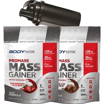 Body Maxx Çikolata - Çilek Aromalı 16 Servis Kilo Aldırıcı Gainer 2x1500 gr Toz