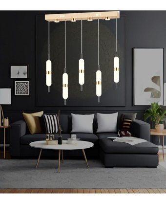 Lucea 8'li Bej Sarkıt Modern Krom Salon-Oturma Odası Avize