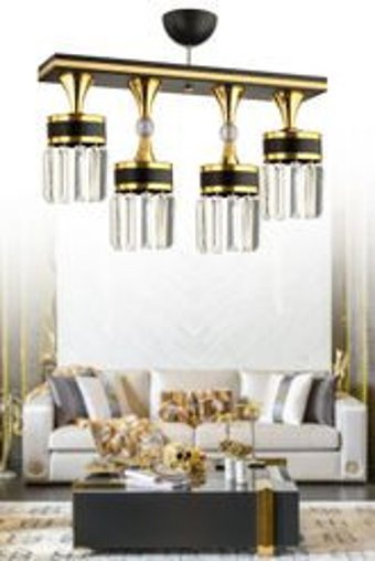 İstanbulmosaiclamps 4'lü Mavi Cam Otantik Cam Salon-Oturma Odası Avize