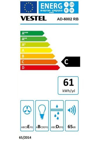 Vestel AD-6002 RB 60 cm Metal Yüzey Karbon Filtreli Bacalı Duvar Tipi Davlumbaz Gri