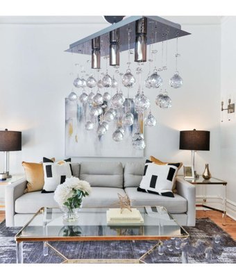 Noas Tekli Siyah Ledli Modern Çelik Salon-Oturma Odası Avize