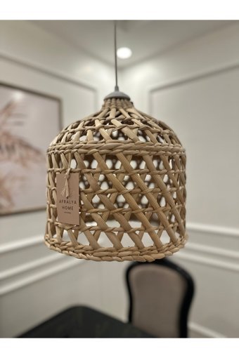 Afralyahome Tekli Haki Hasır Rustik Hasır Salon-Oturma Odası Avize