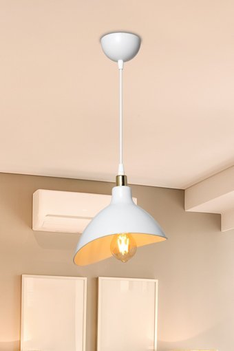 Evlight Tekli Bej Şapkalı Modern Kumaş Genç Odası Avize
