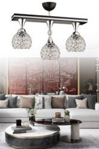 İstanbul Avize Yasemin 3'lü Gümüş Kristal Taşlı Modern Metal Salon-Oturma Odası Avize