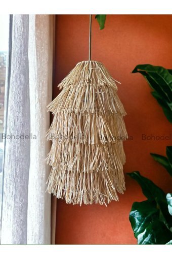 Belkıs Rattan Tekli Bej Modern Bambu Bebek-Çocuk Odası Avize