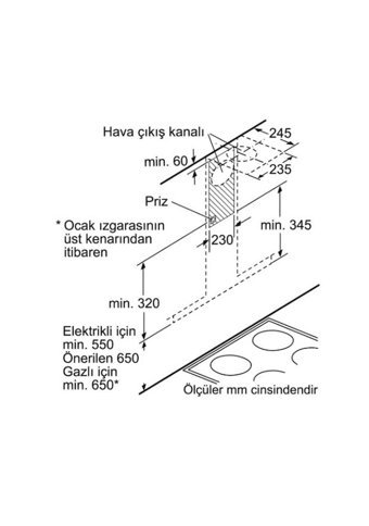 Siemens LC66GCD20T 60 cm Metal Yüzey Bacalı-Bacasız Duvar Tipi Davlumbaz Gri