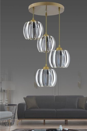 Home Tekli Siyah Kristal Taşlı Modern Alüminyum Salon-Oturma Odası Avize