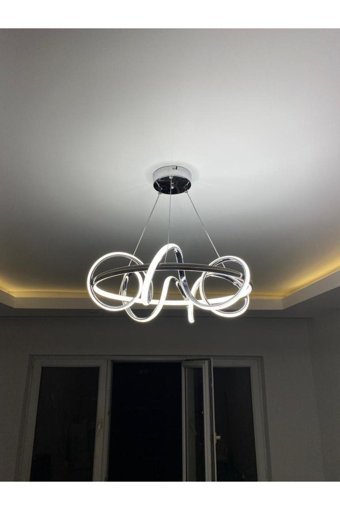 Pera Luna Tekli Siyah Ledli Modern Alüminyum Antre-Hol Avize