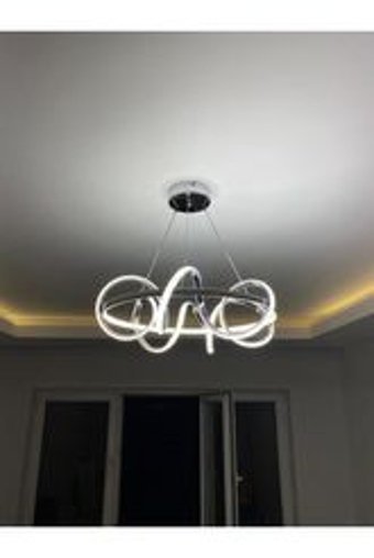 Pera Luna Tekli Siyah Ledli Modern Alüminyum Antre-Hol Avize