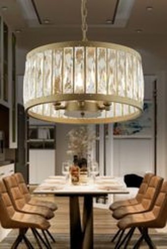 Apliqa Ingrid 6'lı Altın Kristal Taşlı Modern Metal Salon-Oturma Odası Avize