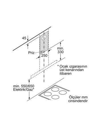 Bosch DWB66DM50 60 cm Paslanmaz Çelik Yüzey Bacalı-Bacasız Duvar Tipi Davlumbaz Gri