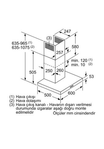 Bosch DWB66DM50 60 cm Paslanmaz Çelik Yüzey Bacalı-Bacasız Duvar Tipi Davlumbaz Gri
