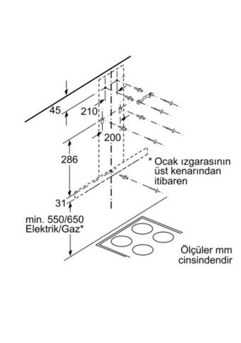 Bosch DWB66DM50 60 cm Paslanmaz Çelik Yüzey Bacalı-Bacasız Duvar Tipi Davlumbaz Gri